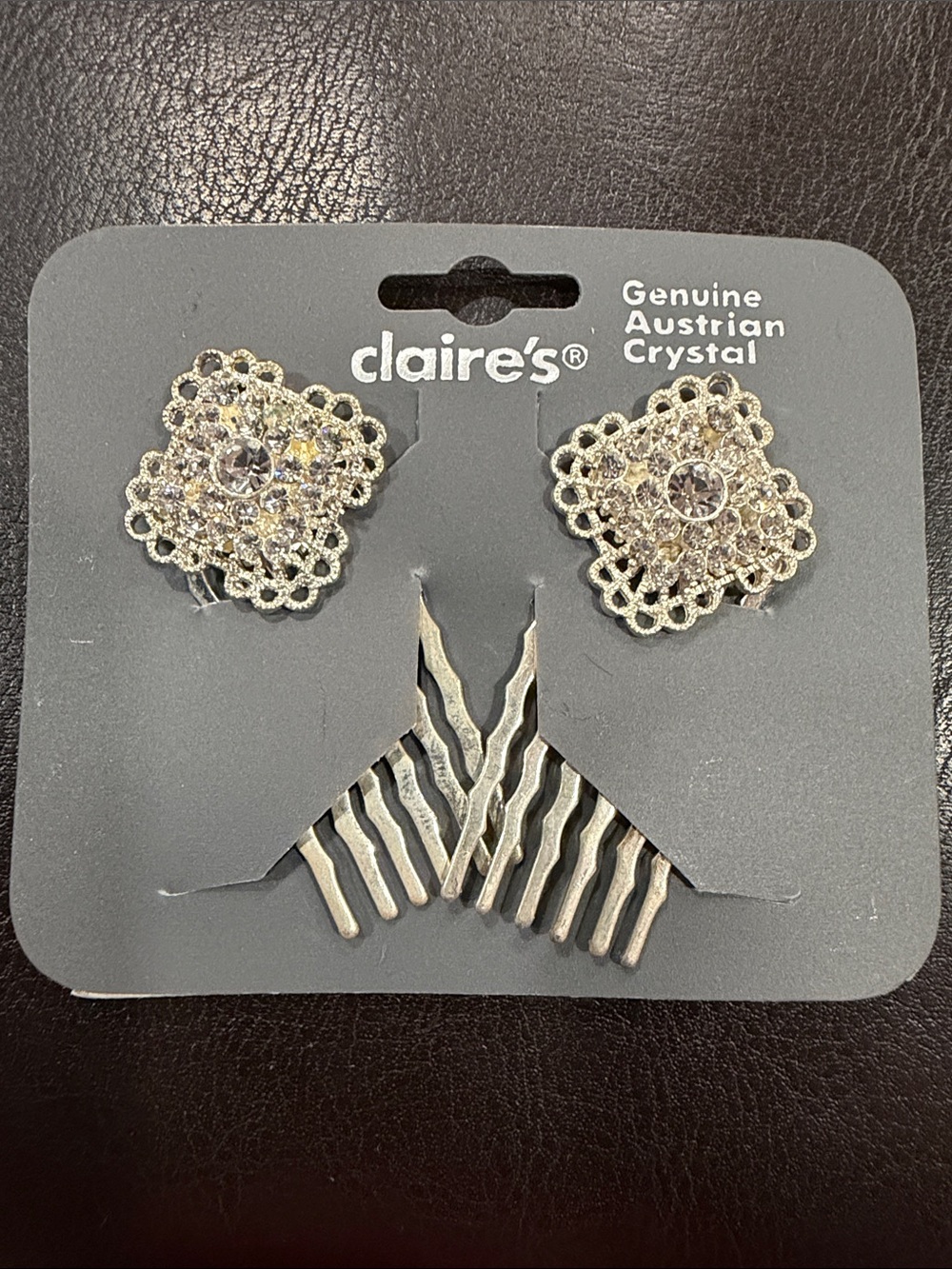 Claire's Silver Austrian Crystal Filigree Hair Pins New Oldstock Y2K